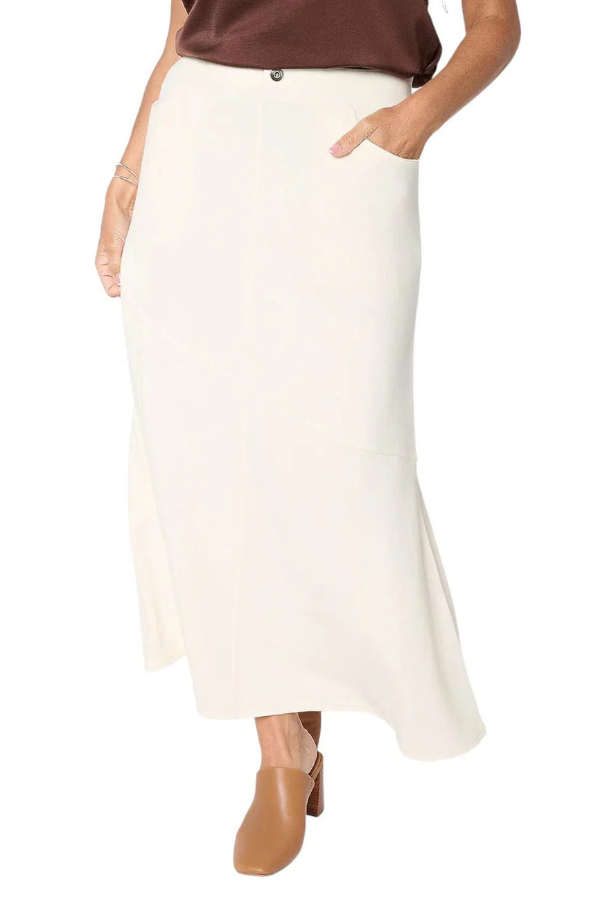 Peace Love World Women's French Terry Pull-On Seamed Skirt Pristine - Petite